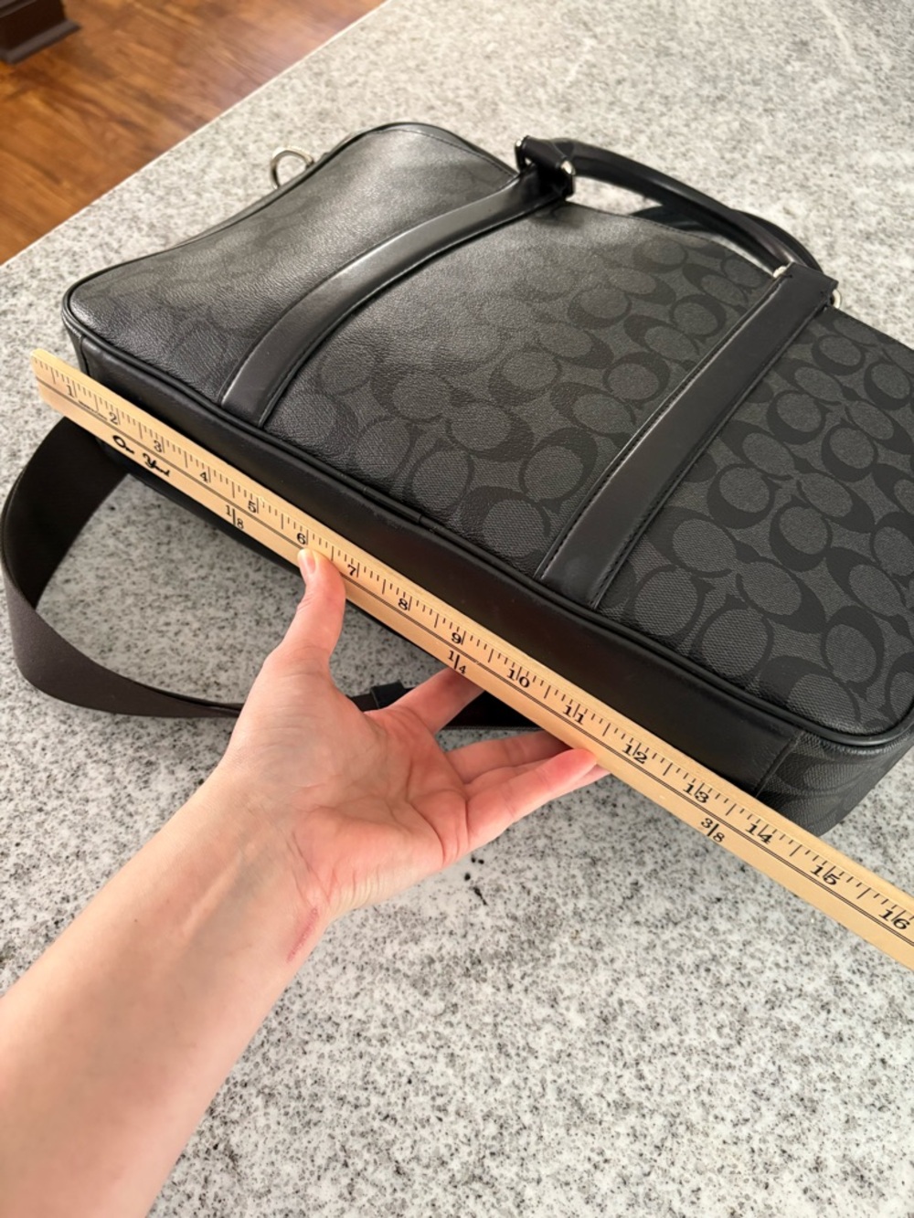 COACH Perry Slim briefcase in SIGNATURE charcoal black career messenger bag - Picture 15 of 16